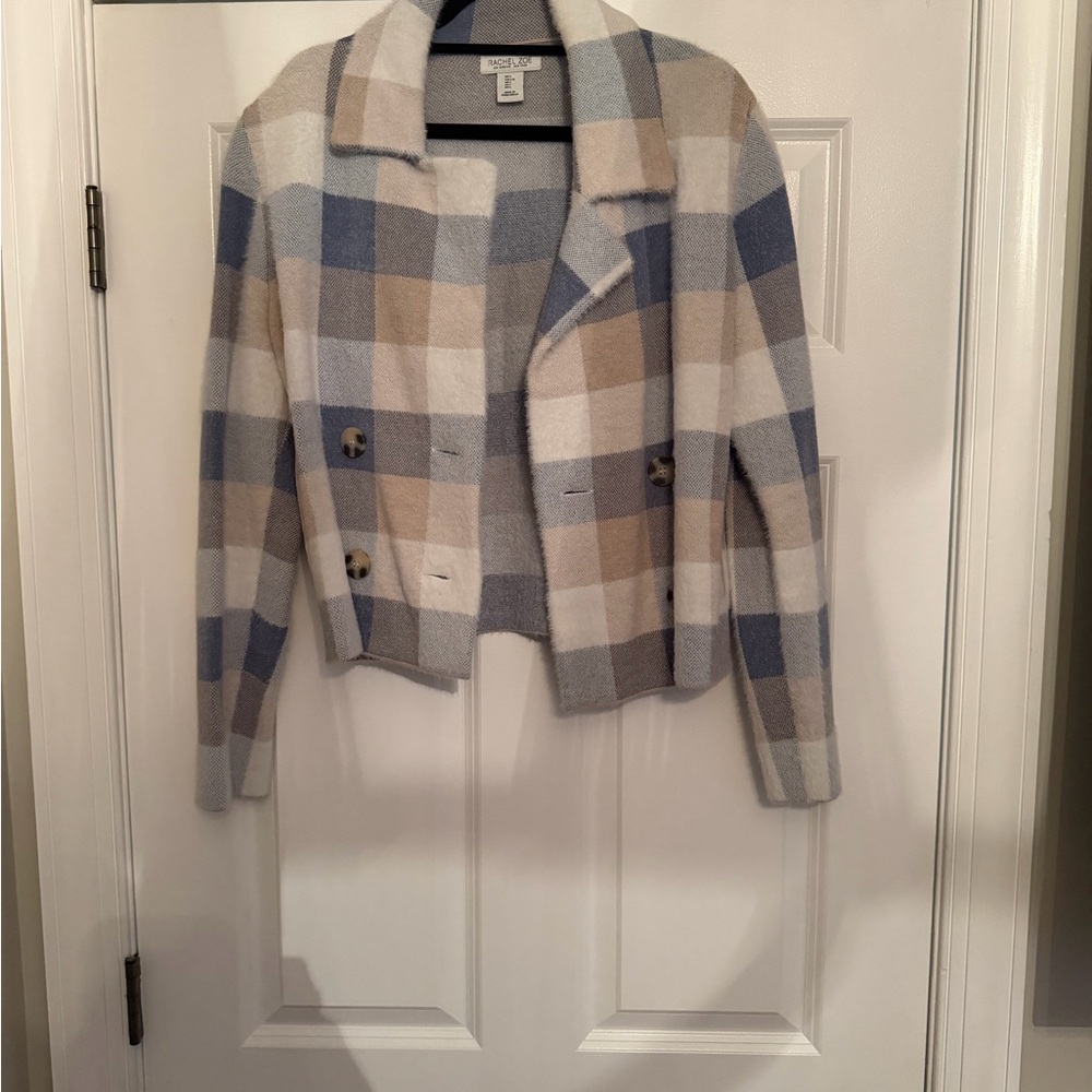Rachel Zoe Blue and Tan Plaid Blazer